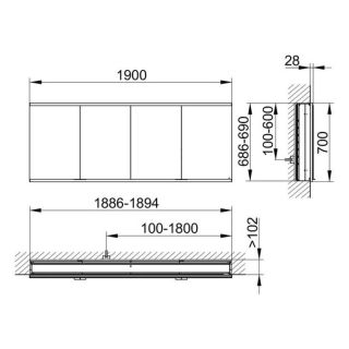 Зеркальный шкаф Keuco Royal Modular 800400190100500 190 см